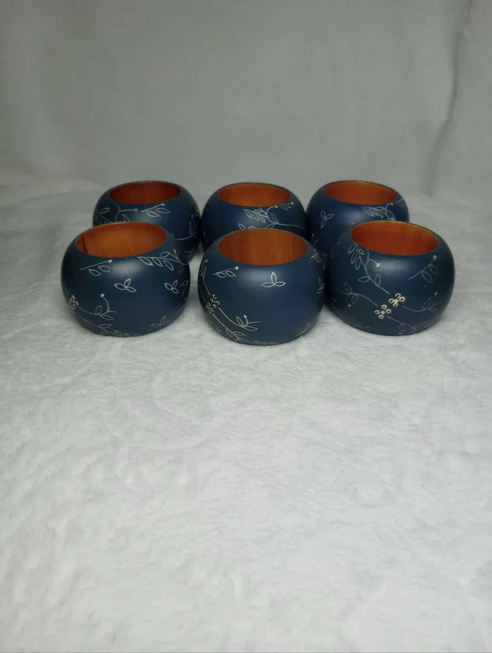Wooden Floral Lacquer Napkin Rings Set Of 6 Elevated Dining Dinner Party Cottage